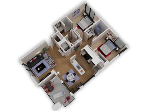 Floor plan for 2 beds, 2 baths, 898 sqft
